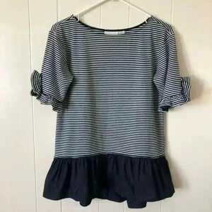 Maeve by Anthropologie Short Sleeve Striped Navy blue/White Cotton Blouse Size S
